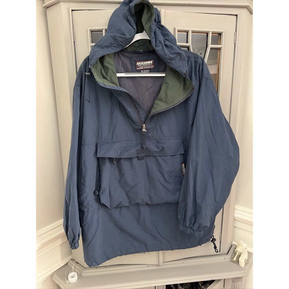 Vintage Abercrombie & Fitch Blue Oversized Anorak Pullover Jacket Nylon Small S